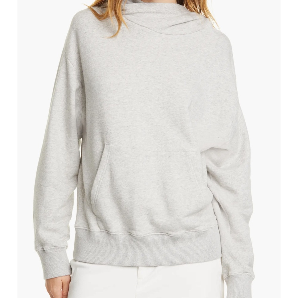 Vince Crossover Collar Hooded Sweatshirt in Heather Grey XS